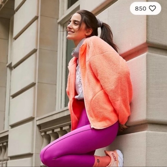 Free People Ziggy Up Fleece in Sundance Orange Zip Up Sweatshirt - Picture 3 of 12